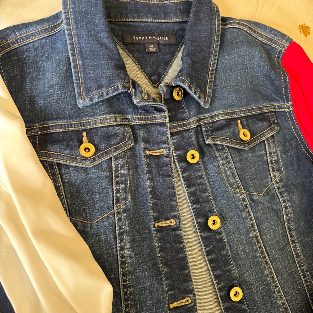 Tommy Hilfiger Blue Denim Jacket with Red and White Accents